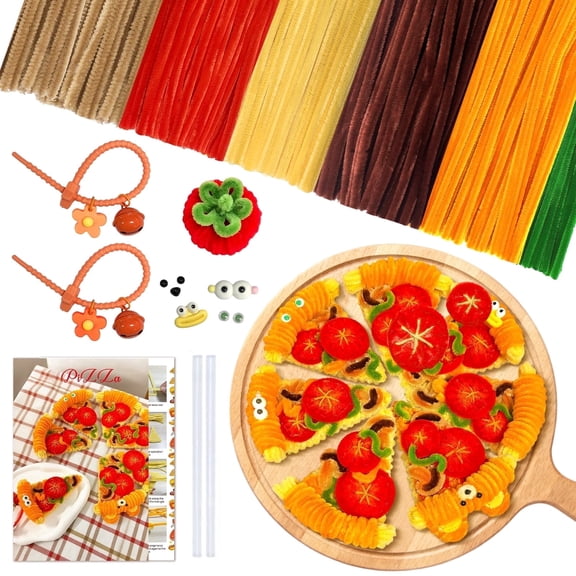 MQUPIN 408 Pcs Pipe Cleaners and Includes a Variety of Accessories, 5 Colors Pipe Cleaners Crafts,Cute Pizza Shape Chenille Stems for Arts and Craft Projects Creative DIY Decorations