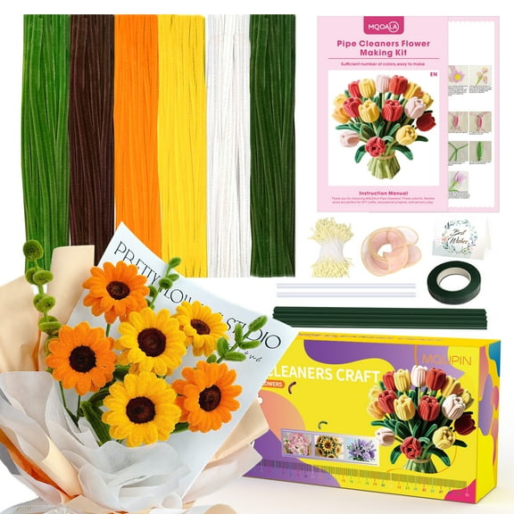 MQUPIN 450 Pcs Pipe Cleaners,12Inch 6 Colors Pipe Cleaners for Crafts DIY Flowers Kits Tulip Lily Rose Sunflower Thick Fluffy Pipe Cleaners Craft Supplies Adult Handmade Art Craft Decoration (Yellow)