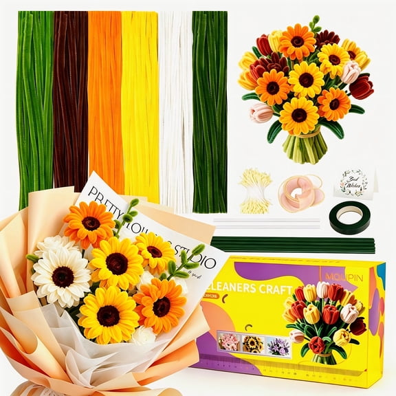 MQUPIN 450 Pcs Pipe Cleaners,12Inch 6 Colors Pipe Cleaners for Crafts DIY Flowers Kits Tulip Lily Rose Sunflower Thick Fluffy Pipe Cleaners Craft Supplies Adult Handmade Art Craft Decoration (Yellow)