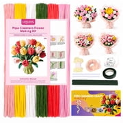 MQUPIN 450Pcs Pipe Cleaners Flower Making Beginner Kit for Craft,6 Colors Thick Fluffy Chenille Stems,DIY Craft Supplies to Make Tulip Lily Rose Bouquet,Handmade Art Decoration for Adults & Kids