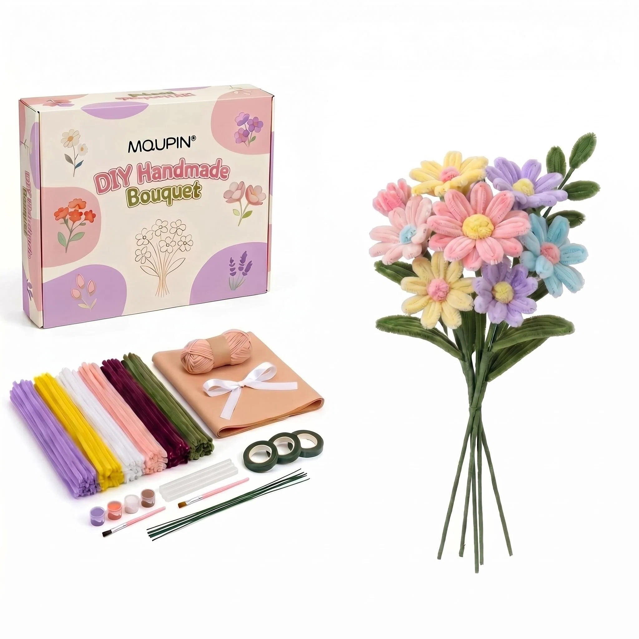 MQUPIN 570 Pcs Pipe Cleaners attached Pink PVC Bag,9mm x 12inch 30 Colors Pipe Cleaners for crafts, Craft Supplies Multicolor Chenille Stems for Art&Craft DIY Decorations