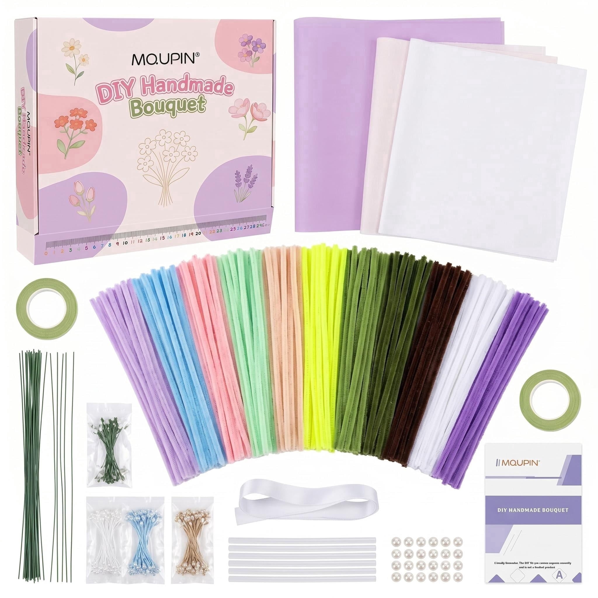 MQUPIN 600 Pcs Pipe Cleaners attached Pink PVC Bag,9mm x 12inch 30 Colors Pipe Cleaners for crafts, Craft Supplies Multicolor Chenille Stems for Art&Craft DIY Decorations