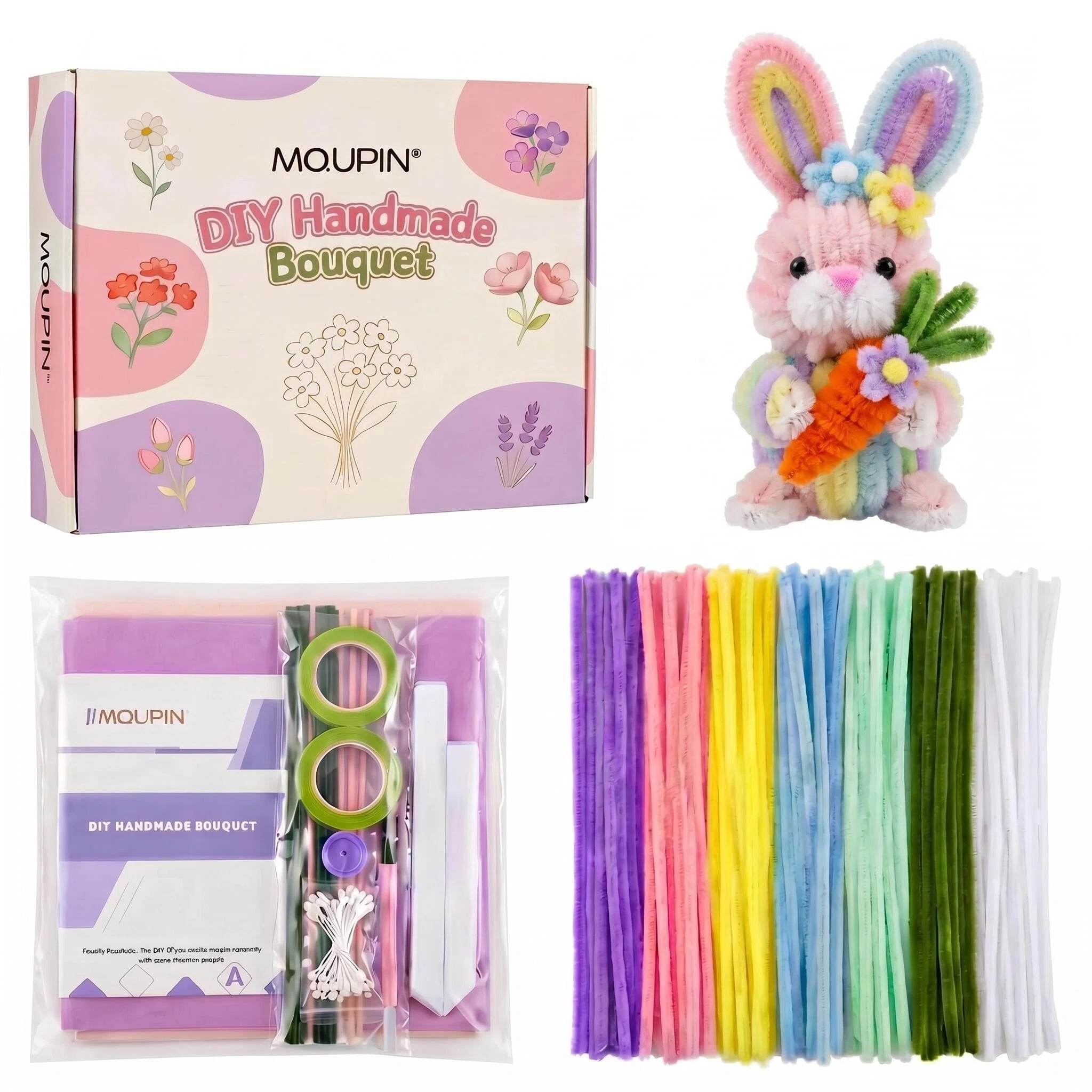 MQUPIN 450 Pcs Pipe Cleaners attached Pink PVC Bag,9mm x 12inch 30 Colors Pipe Cleaners for crafts, Craft Supplies Multicolor Chenille Stems for Art&Craft DIY Decorations