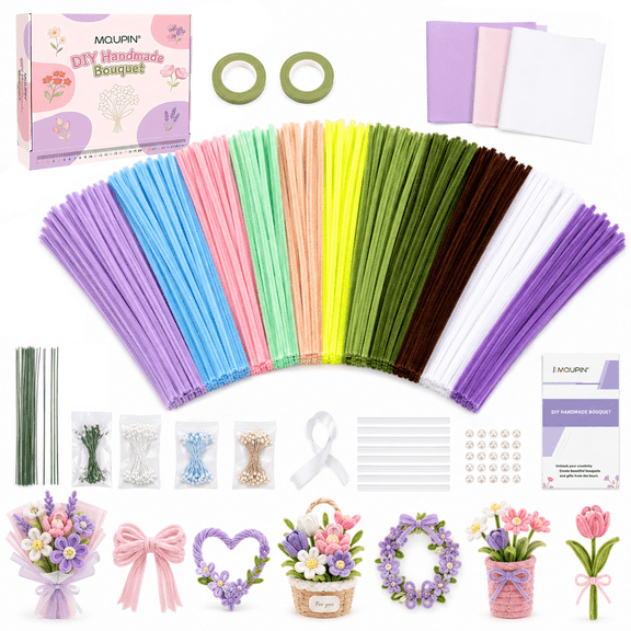 MQUPIN 600 Pcs Pipe Cleaners attached Pink PVC Bag,9mm x 12inch 30 Colors Pipe Cleaners for crafts, Craft Supplies Multicolor Chenille Stems for Art&Craft DIY Decorations