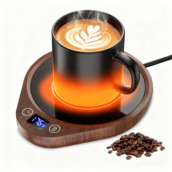 MQUPIN Coffee Mug Warmer, Smart Coffee Cup Warmer for Desk with 3 Temperature Settings, 1-12 Timer, 4Hrs Auto Shut Off, Coffee Milk Tea Warmer for Home Office Desk Use (Wood)