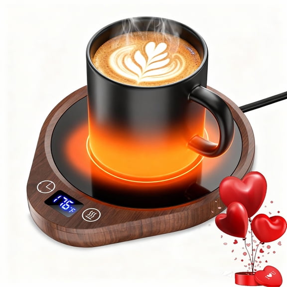MQUPIN Coffee Mug Warmer, Smart Coffee Cup Warmer for Desk with 3 Temperature Settings, 1-12 Timer, 4Hrs Auto Shut Off, Coffee Milk Tea Warmer for Home Office Desk Use (Wood)