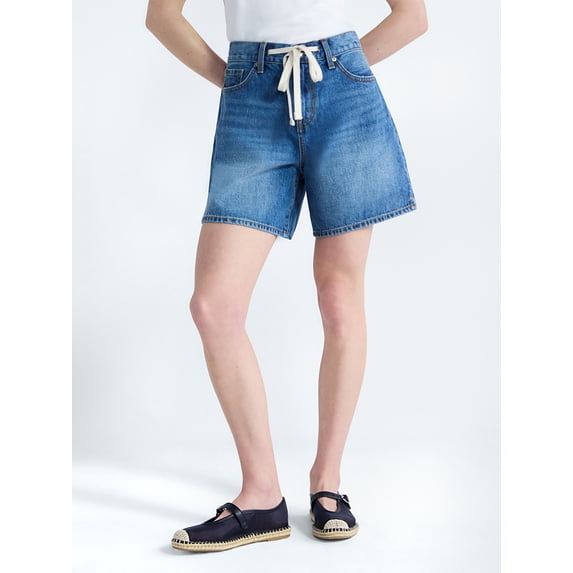 Free Assembly Women's Denim Shorts with Twill Tie, 6" Inseam, Sizes 0-18