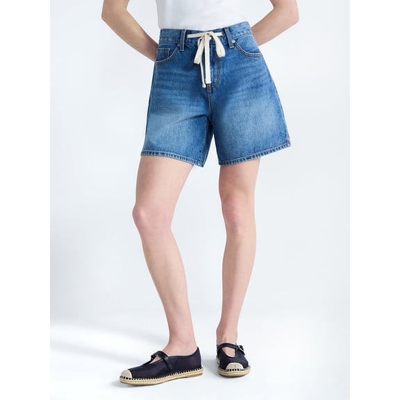 Free Assembly Women's Denim Shorts with Twill Tie, 6" Inseam, Sizes 0-18