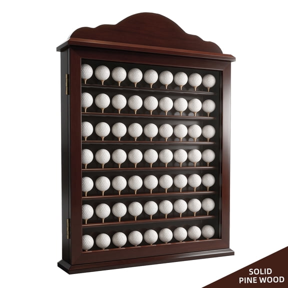 MR 63 Golf Ball Display Case, Executive Golf Ball Cabinet, Wall Mount Golf Ball Shadow Box with Wood Tees, Wall Rack Holder Solid Wood Frame with 98% UV Protection Lockable Acrylic Glass Door