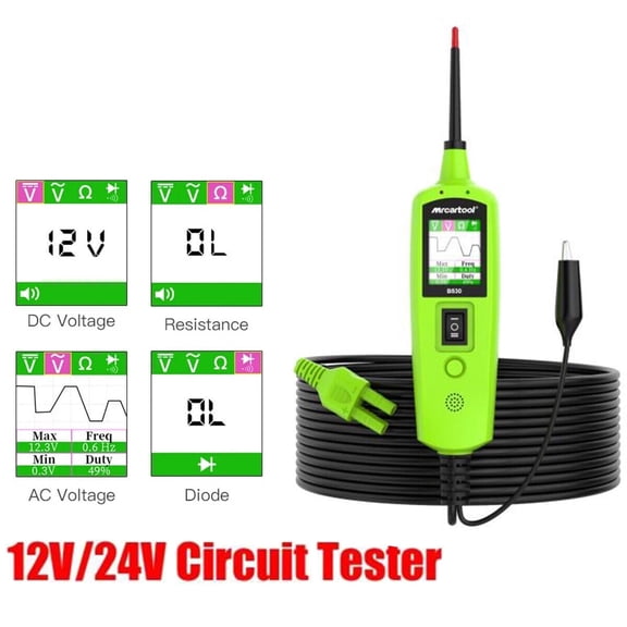 Mrcartool B530 12V 24V Automotive Circuit Tester Test Light Electrical System Diagnostic Toolwith DC/AC Voltage, Resistance & Diode Test, 10m Cable