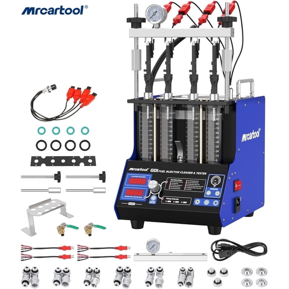 MRCARTOOL Automotive Fuel Injector Tester Cleaner 4 Cylinder Ultrasonic Wave Fuel Injector Cleaning Machine for Cars & Motorcycles GDI/EFI/FSI