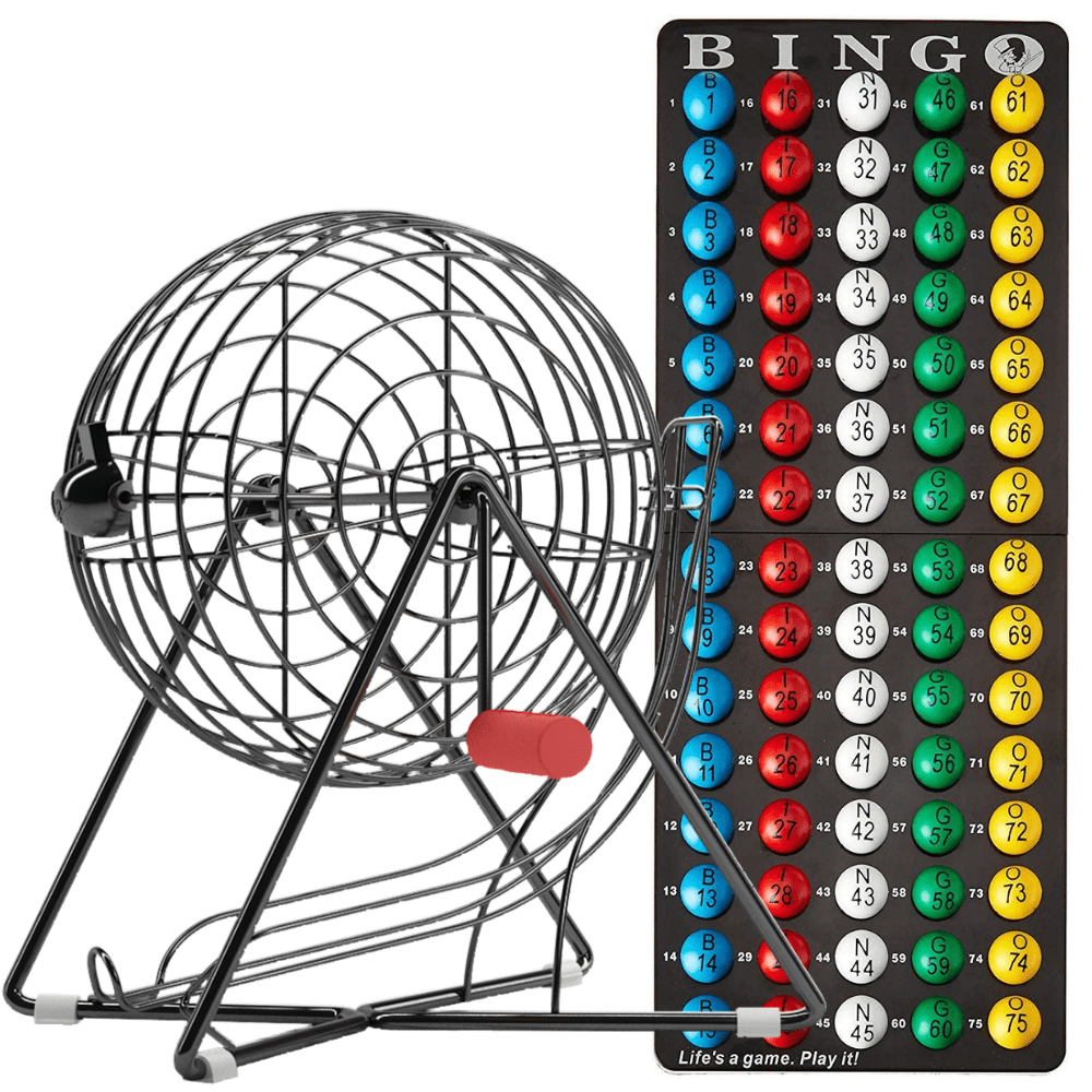 MR CHIPS 11 Inch Tall Professional Bingo Set with Steel Bingo Cage