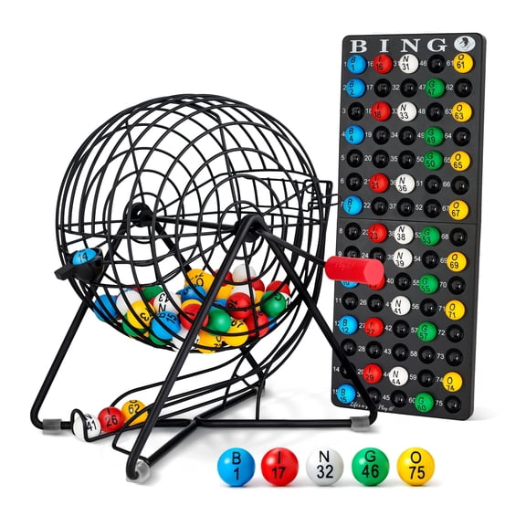 MR CHIPS 11 Inch Tall Professional Bingo Set with Steel Bingo Cage, Everlasting 7/8 Inch Bingo Balls, Master Board for Bingo Balls - Mysterious Black