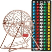 MR CHIPS 11 Inch Tall Professional Bingo Set with Steel Bingo Cage, Everlasting 7/8 Inch Bingo Balls, Master Board for Bingo Balls - Rose Gold