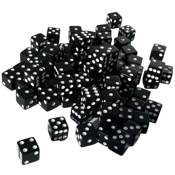 MR Chips D6 Standard 16 mm Opaque Dice with Pip Dots - 200 pack - Black