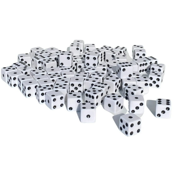 MR CHIPS D6 Standard 16 mm Opaque Dice with Pip Dots - 50 pack - White