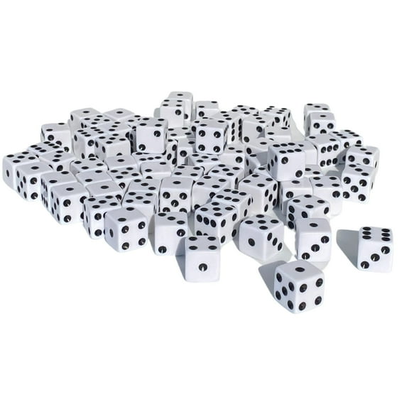 MR CHIPS D6 Standard 16 mm Opaque Dice with Pip Dots - 50 pack - White