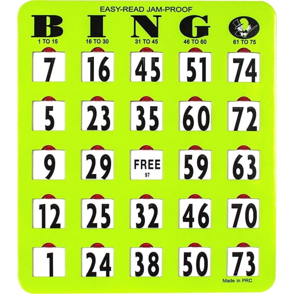 MR CHIPS Jam-Proof Easy-Read Large Print Fingertip Bingo Cards with Sliding Windows — Green, 10 Pack — for Seniors, Nursing Homes & Large Groups