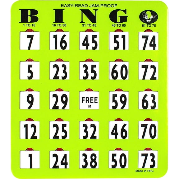 MR CHIPS Jam-Proof Easy-Read Large Print Fingertip Slide Bingo Cards with Sliding Windows - 10 Pack in Green Style