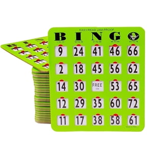 MR CHIPS Jam-Proof Easy-Read Large Print Fingertip Bingo Cards with Sliding Windows — Green, 100 Pack — for Seniors, Nursing Homes & Large Groups