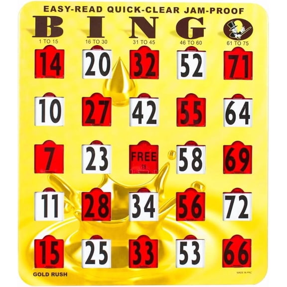 MR CHIPS Gold Rush Quick-Clear Slide Bingo Cards, Jam-Proof Large Print, 50 Pack