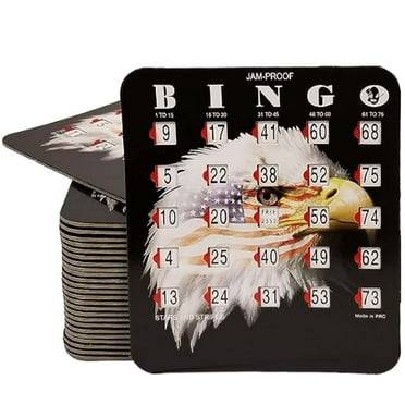 MR CHIPS Jam-Proof Fingertip Slide Bingo Cards with Sliding Windows - 25 Pack in Stars and Stripes Style