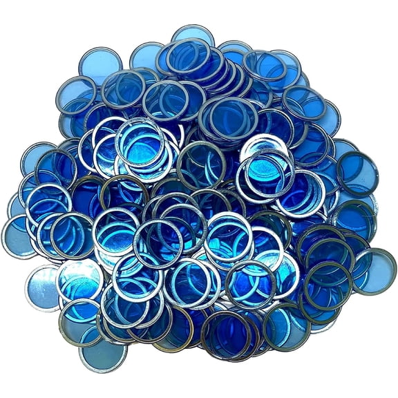 MR CHIPS ¾ inch Plastic Magnetic Bingo Chips with Metal Ring, 100 Chips, Blue, All Ages