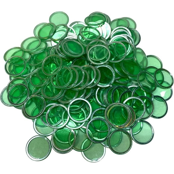 MR CHIPS ¾ inch Plastic Magnetic Bingo Chips with Metal Ring, 100 Chips, Green, All Ages