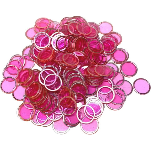 MR CHIPS ¾ inch Plastic Magnetic Bingo Chips with Metal Ring, 200 Chips, Pink, All Ages