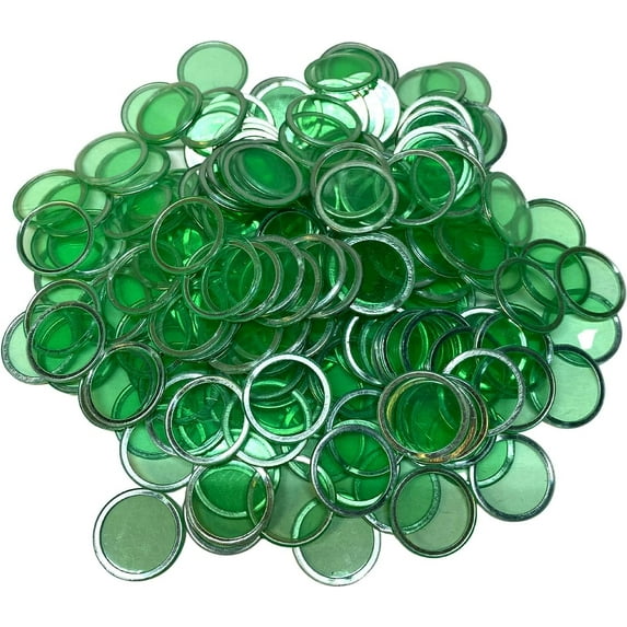 MR CHIPS ¾ inch Plastic Magnetic Bingo Chips with Metal Ring, 300 Chips, Green, All Ages