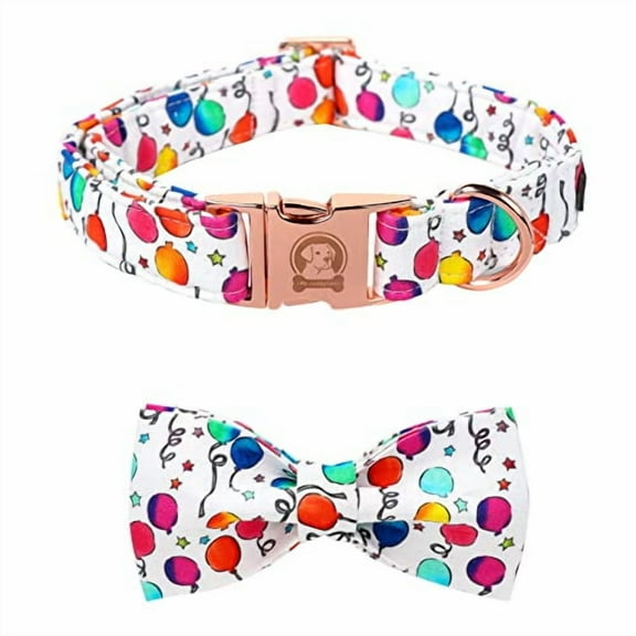 MR. CHUBBYFACE Balloon Birthday Gift Dog Collar with Bow Cute Dog Collar Bowtie Girl Boy Dog Collar for Small Medieum Large Dogs