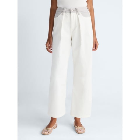 Women's and Women's Plus Mid-Rise Colorblock Wide Leg Jeans, Sizes 0-26W