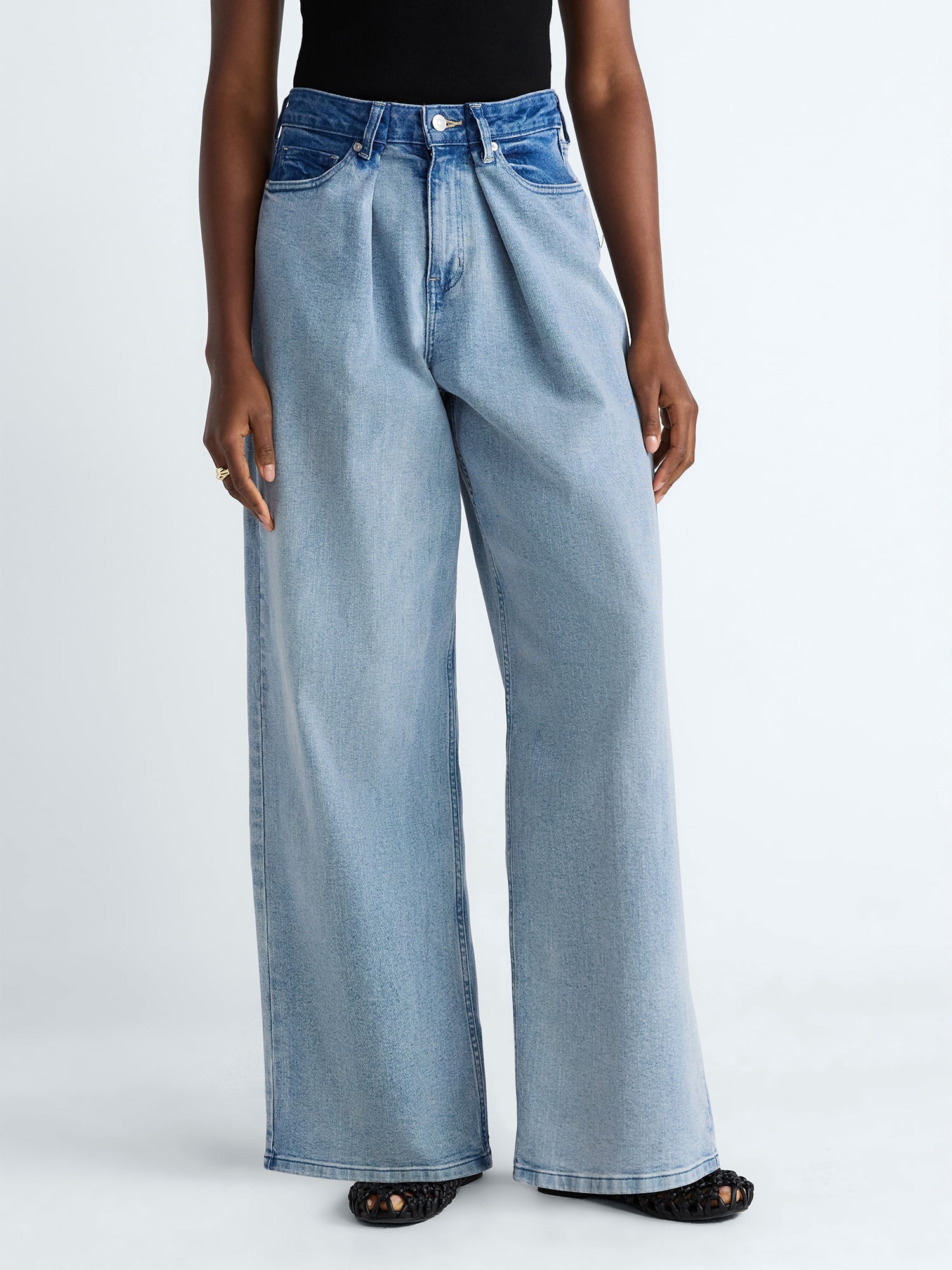 Scoop Women's and Women's Plus Mid-Rise Colorblock Wide Leg Jeans, Available in Short, Reg, and Long, Sizes 0-26W