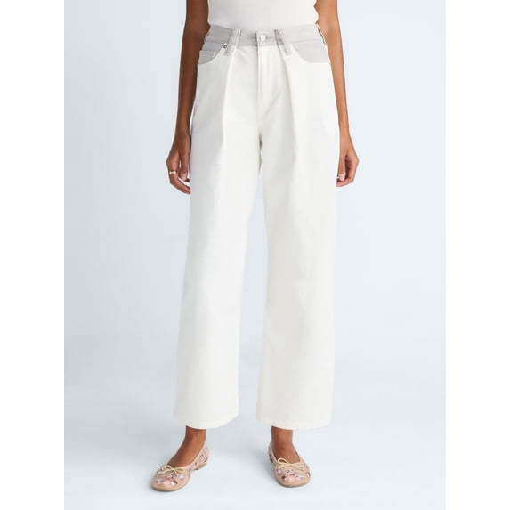 Scoop Women's and Women's Plus Mid-Rise Colorblock Wide Leg Jeans, Available in Short, Reg, and Long, Sizes 0-26W