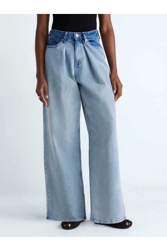 Women's and Women's Plus Mid-Rise Colorblock Wide Leg Jeans, Available in Short, Reg, and Long, Sizes 0-26W
