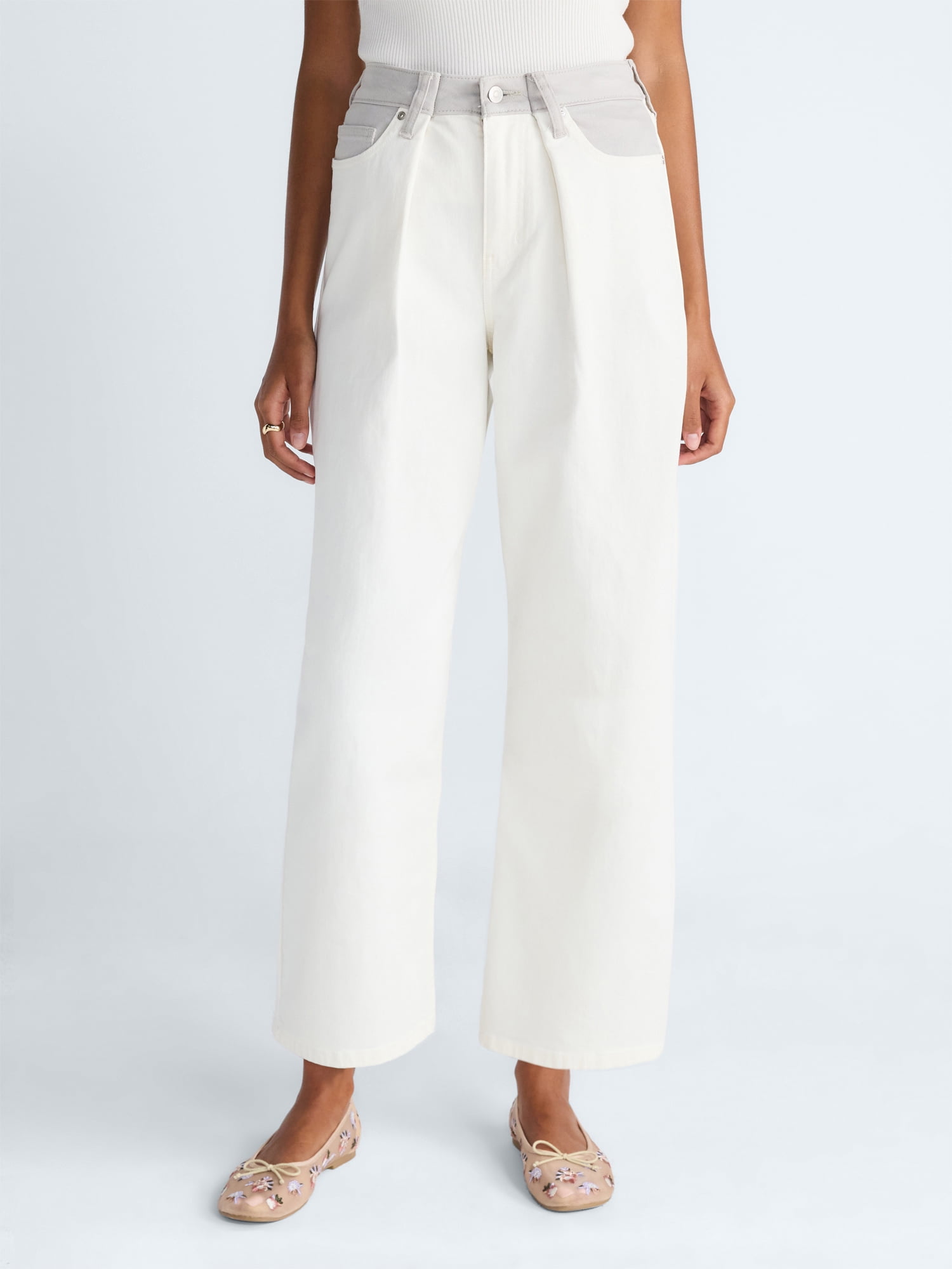 Scoop Women's and Women's Plus Mid-Rise Colorblock Wide Leg Jeans, Available in Short, Reg, and Long, Sizes 0-26W
