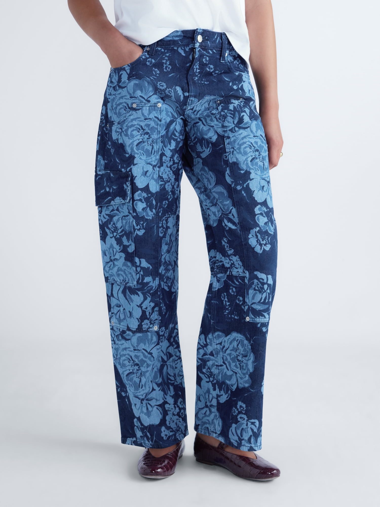 Free Assembly Women's and Women's Plus Print Barrel Jeans, 30" Inseam, Sizes 0-28W