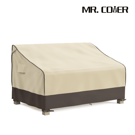 MR. COVER Outdoor Sofa Cover Waterproof, Patio Furniture Covers for 2-Seater Couch, 420D Heavy Duty Patio Sofa Cover, Anti-UV, Snowproof, 58"W x 32"D x 35"H, Brown & Khaki
