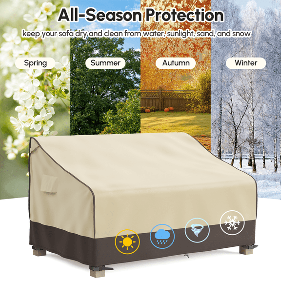 MR. COVER Outdoor Sofa Cover Waterproof, Patio Furniture Covers for 2-Seater Couch, 420D Heavy Duty Patio Sofa Cover, Anti-UV,Wind & Snow Resistant, 62"W x 42"D x 35"H, Brown & Khaki