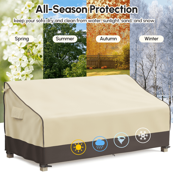 MR. COVER Outdoor Couch Cover Waterproof, Patio Furniture Covers for 3-Seater Couch Fits up to 90"W x 37"D x 35"H, Heavy Duty Patio Sofa Cover, Anti-UV, Rip-Proof, Fade Resistant, Brown & Khaki