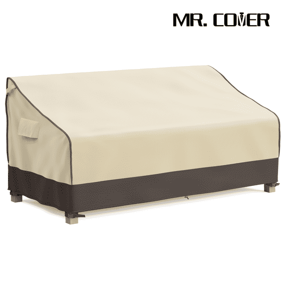MR. COVER Outdoor Sofa Cover Waterproof, Patio Furniture Covers for 3-Seater Sofa, 420D Heavy Duty Patio Sofa Cover, Wind & Snow Resistant, 88"W x 32"D x 35"H, Brown & Khaki