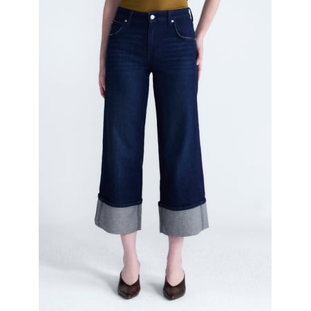 Scoop Women's and Women's Plus Mid Rise Cuffed Wide Leg Jeans, Sizes 0-28W