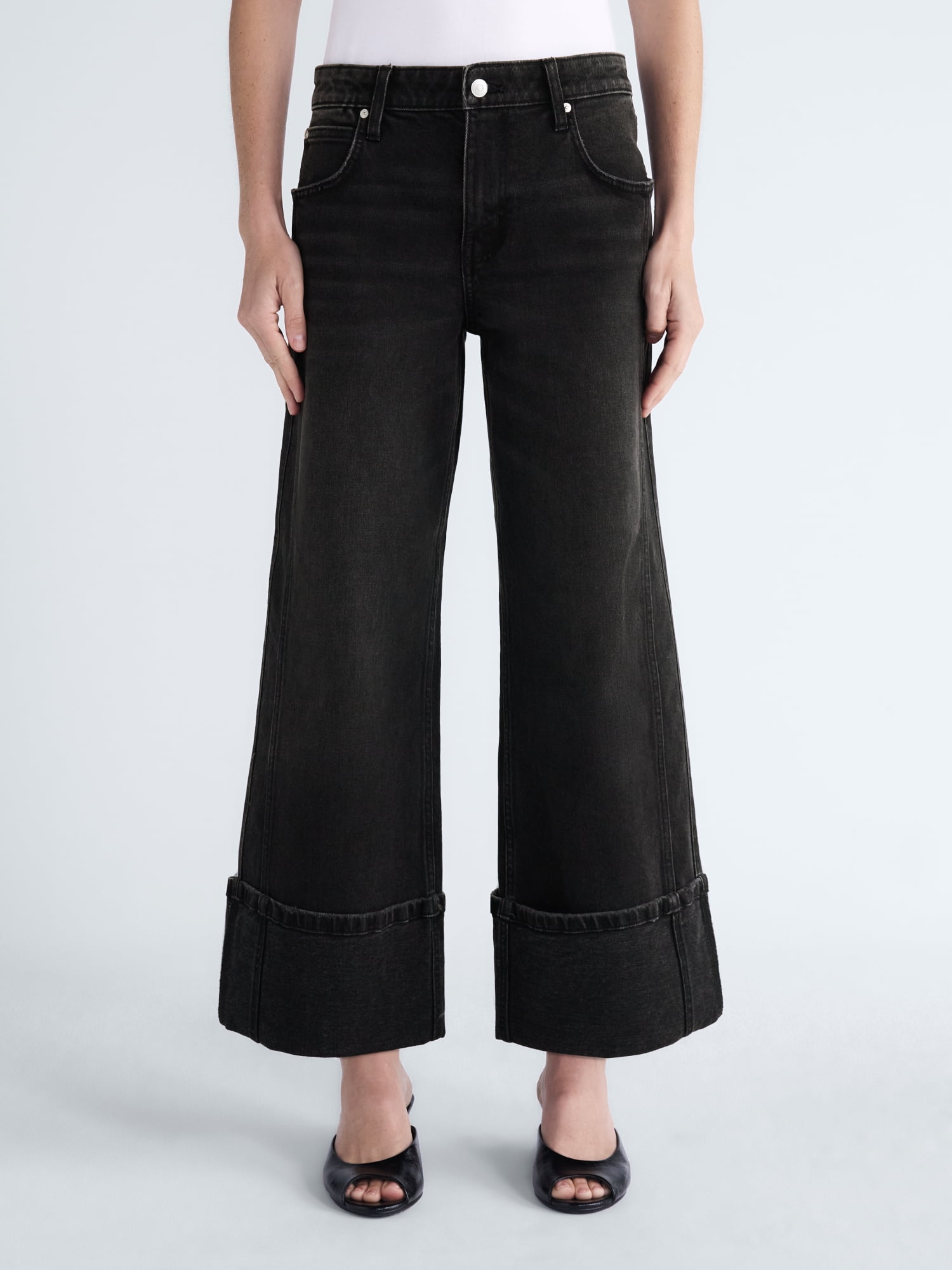 Scoop Women's and Women's Plus Mid Rise Cuffed Wide Leg Jeans, Sizes 0-28W