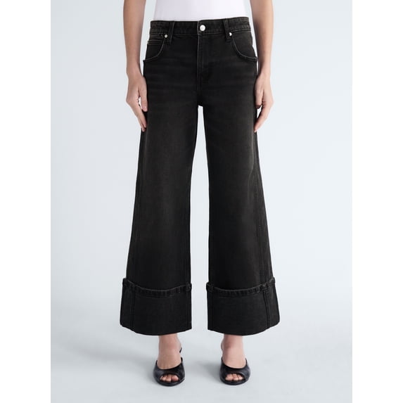 Scoop Women's and Women's Plus Mid Rise Cuffed Wide Leg Jeans, Sizes 0-28W
