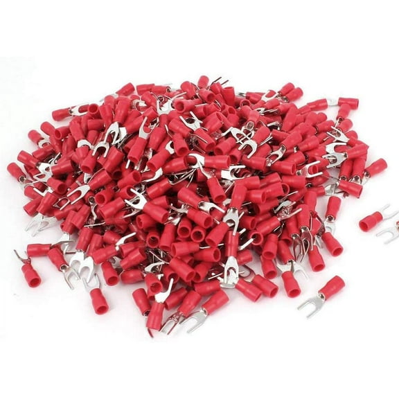 MR DJ DSR8-100 100PCS 18-22AWG Red Insulated Fork Spade Wire Connector Electrical Crimp Terminal