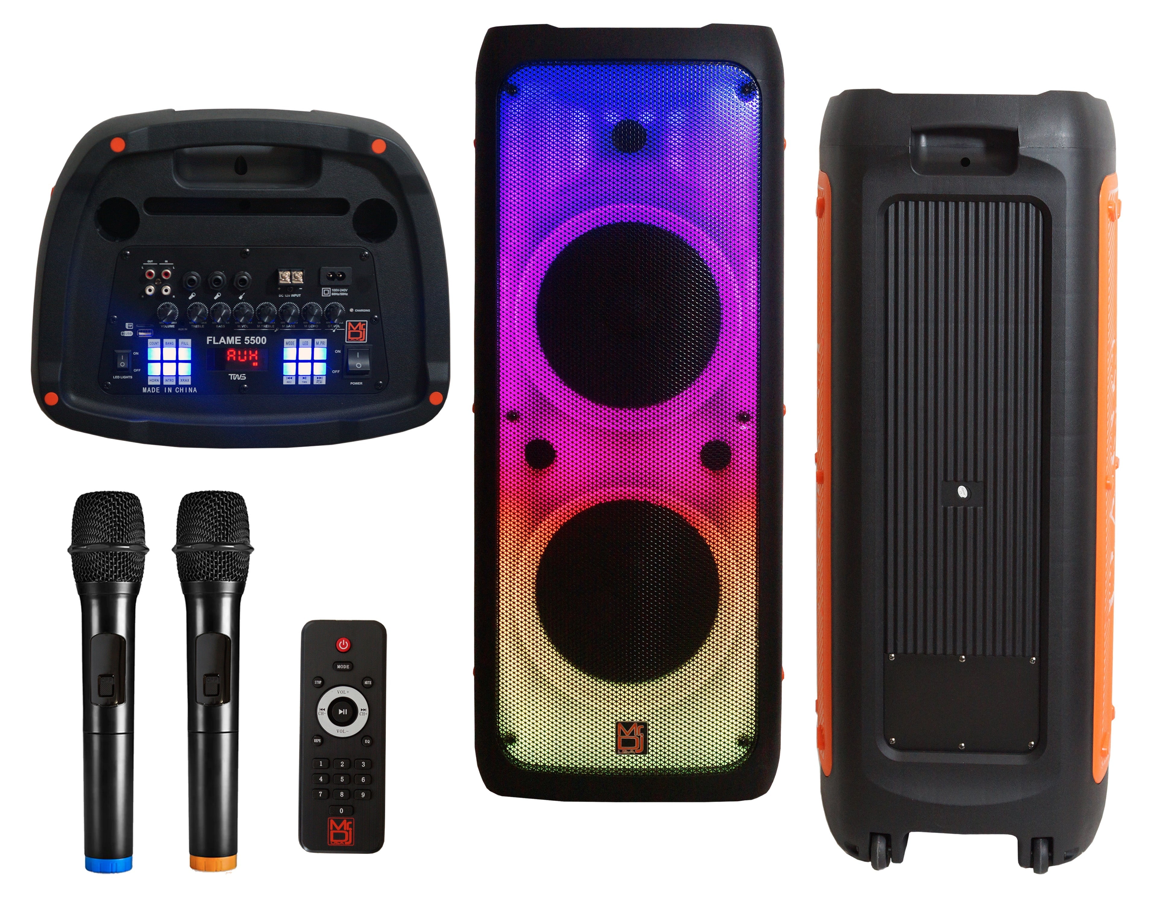 MR DJ FLAME5500LED Professional Portable Dual 12 3-Way Full-Range Powered/Active DJ PA Multipurpose Live Sound Bluetooth Loudspeaker
