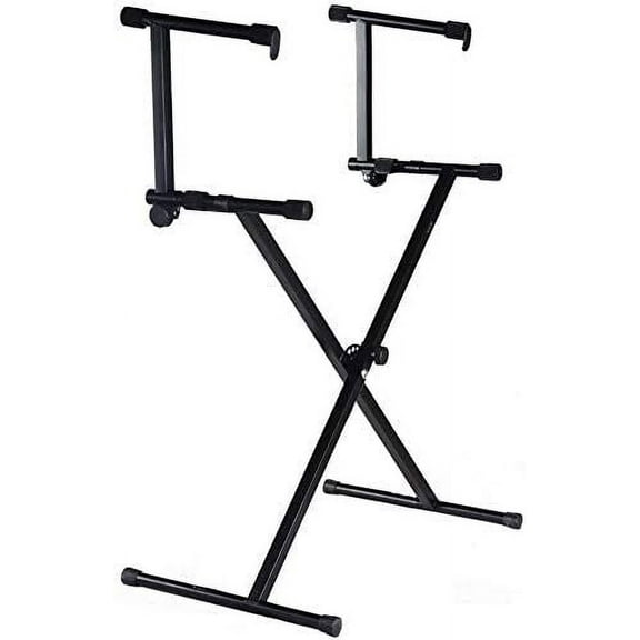 MR DJ KS500 2 Tier Double X Keyboard Stand with Adjustable Height, Portable Two-Tier Stand with Locking Straps and High Strength Steel for Durability, Ideal for Keyboards and Consoles