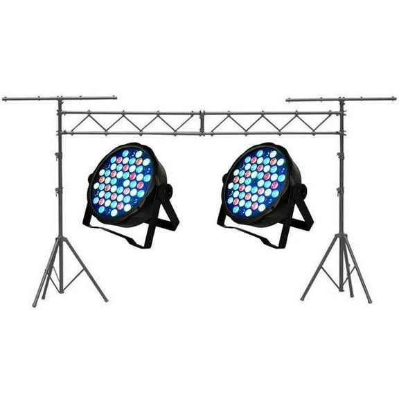 MR DJ LS560 10FT Portable PRO Audio PA DJ Lightweight Aluminum Lighting Truss + 2 MEGA354 SlimPAR 54 Low Profile RGB LED Par