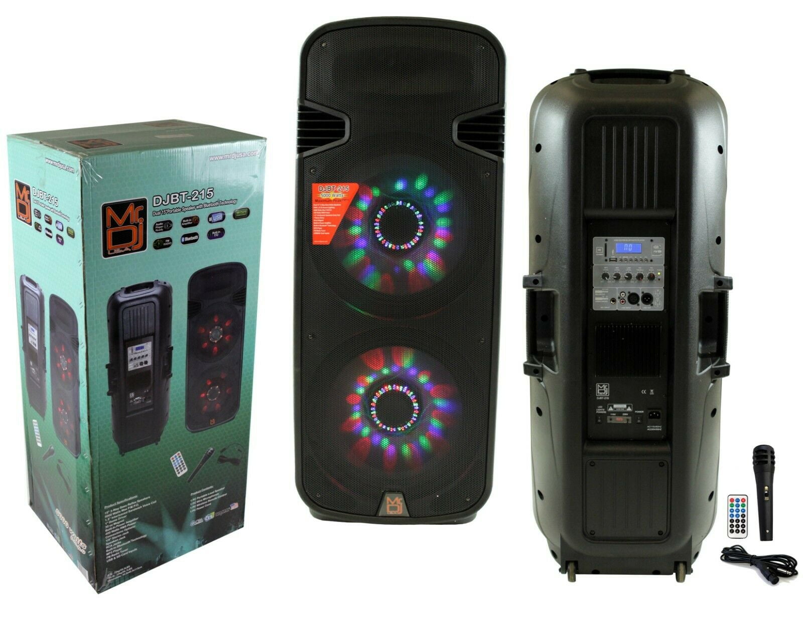 MR DJ Lets Jump Dual 15" 5000W DJ Active Speaker PA Party BT USB Speaker
