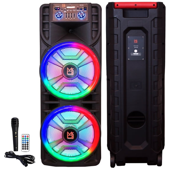 MR DJ NEWYORK+ 12" X 2 Rechargeable Portable Bluetooth Karaoke Speaker with Party Flame Lights Microphone TWS USB FM Radio